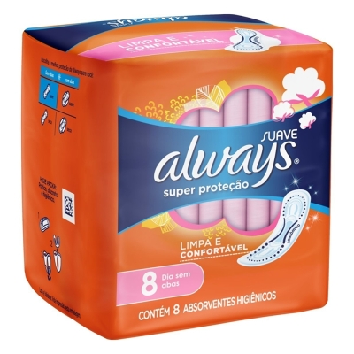 Absorvente always super prot suave c/abas 8un