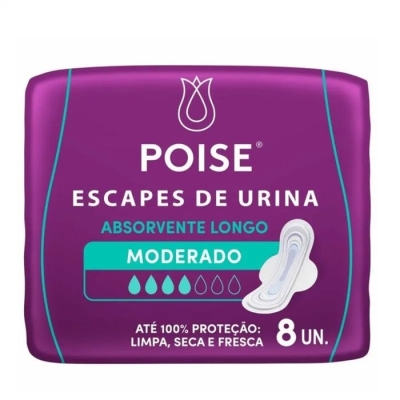 ABSORVENTE POISE LONGO ABSORÇAO MODERADA 8UN 