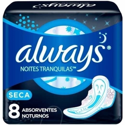 ABSORVENTE NOTURNO COM ABAS NOITES TRANQUILAS SECO ALWAYS 8UN