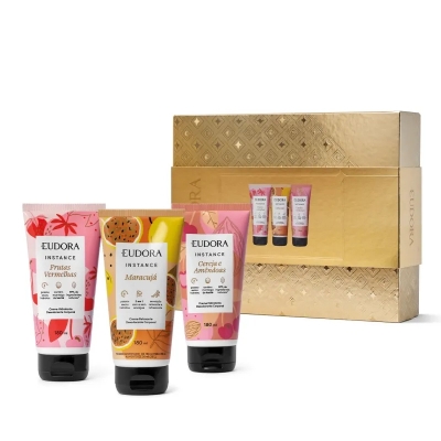 KIT INSTANCE FAVORITOS: HIDRATANTE FRUTAS VERMELHAS 180ML + CREME RELAXANTE MARACUJÁ 180ML + HIDRATA