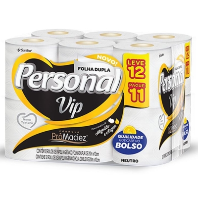 PAPEL HIGIENICO PERSONAL VIP 20M FOLHA DUPLA LEVE 12 PAGUE 11 